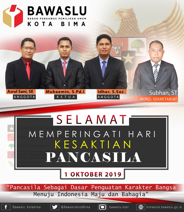 Bawaslu Kota Bima Mengucapkan Selamat Memperingati hari Kesaktian  Pancasila 1 Oktober 2019