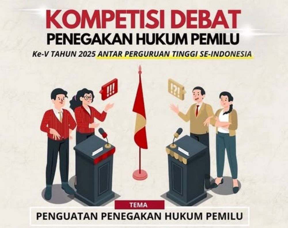 Poster Kompetisi Debat Penegakkan Hukum Pemilu ke-5 Tahun 2025